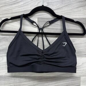 Gymshark Sport Bra Women L (M) Black Ruched Strappy Lightweight Stretch Training